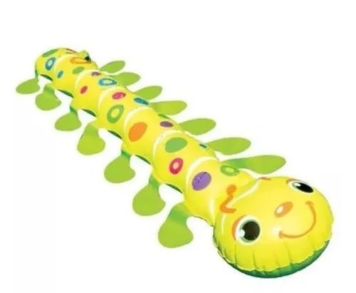 Colorful inflatable caterpillar toy on a white background