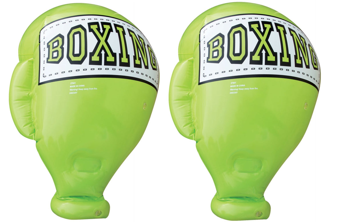 Two bright lime green inflatable Go Play! Mega Boxing Gloves