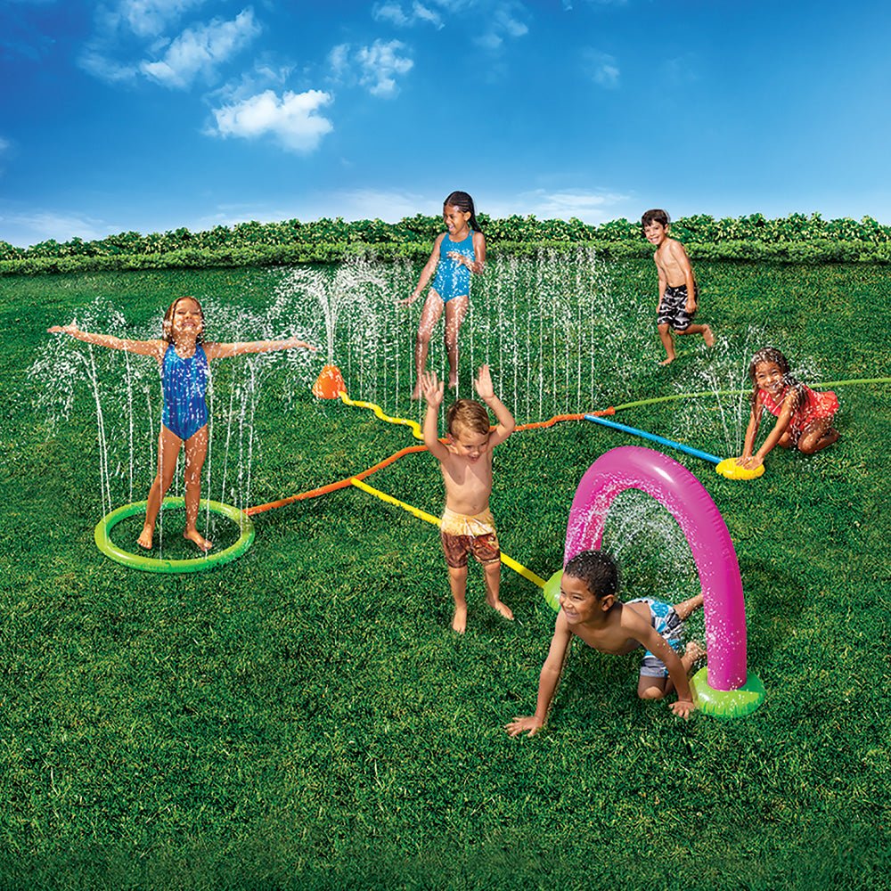  Go Play! Splash Sprinkler Water Park spraying water on lawn, with children playing