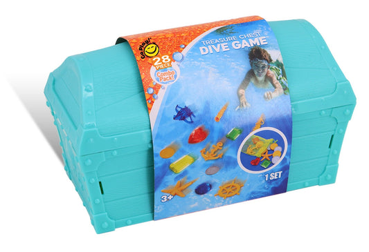 Blue toy diving game set with colorful underwater-themed toys and packaging on a white background