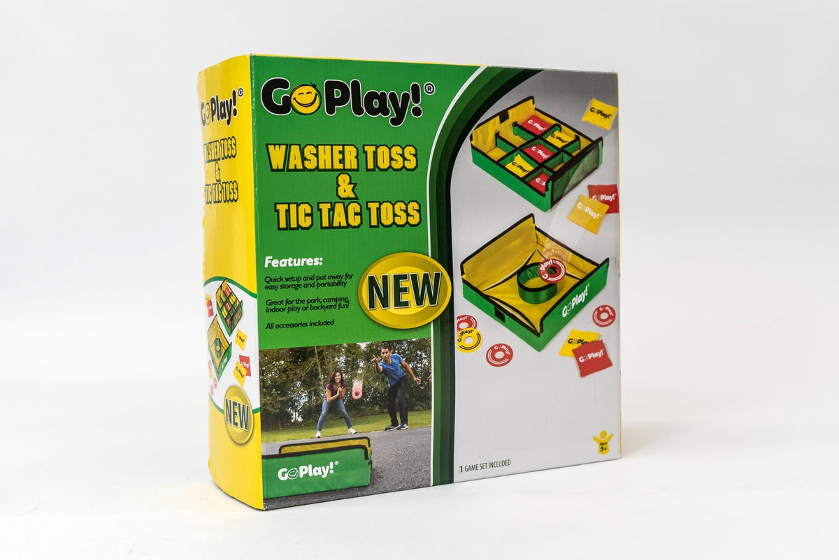 Go Play! Washer Toss & Tic Tac Toss Combo retail box showing both target games, washers, and bean bags