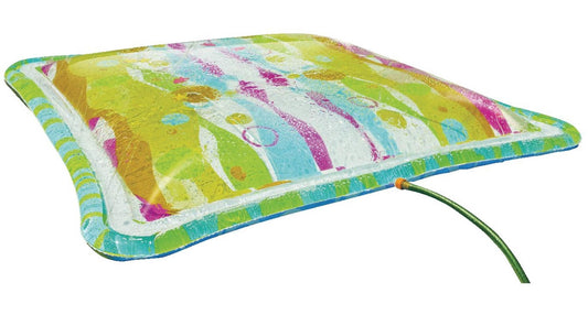 Colorful inflatable pad with cartoon design on a white background